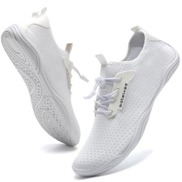 Imagem de WateLves Water Shoes – Meias aquáticas de secagem rápida para piscina, surfe, ioga, hidroginástica, Todo branco, 16 Women/14.5 Men