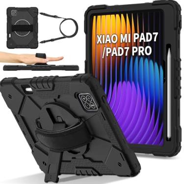 Imagem de Doemoil Capa para Xiaomi Mi Pad 7 / Mi Pad 7 Pro 2024, capa protetora de 3 camadas com alça giratória de 360 °, alça de ombro para tablet Xiaomi Mi Pad 7 / Mi Pad 7 Pro de 11,2 polegadas (preto)