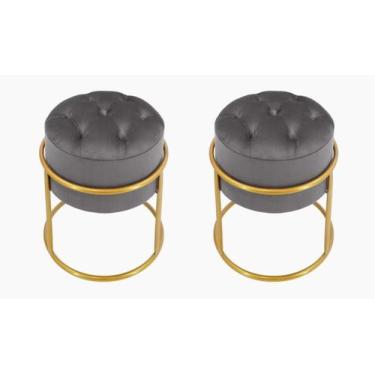 Imagem de Kit 2 Puff Banqueta Estofado Decorativo Base De Ferro Capitonê Suede G