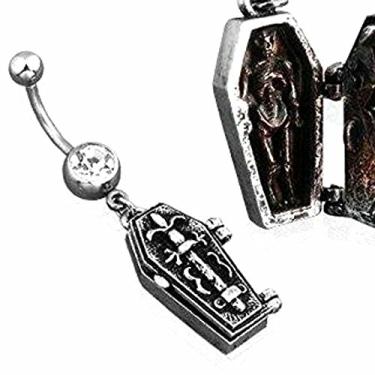Imagem de Body Accentz Anel de umbigo joia umbigo caixão pingente esqueleto punhal caveira 14g 3/20.3 cm HO1054, Aço inoxidável