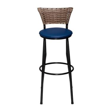 Imagem de Banqueta Alta Flex com Encosto, Assento em Corino, 70 cm, Estrutura Preta, Encosto em Junco Cappuccino (AZUL)