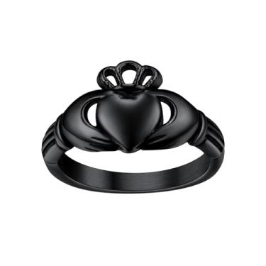 Imagem de FaithHeart Anéis Claddagh para o amor, aço inoxidável/18K banhado a ouro feminino masculino aliança de casamento personalizada, Aço Inoxidável, Zircônia cúbica