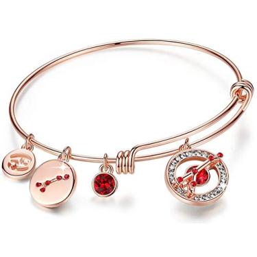 Imagem de Leafael Pulseira expansível do zodíaco Superstar feita com cristais premium constelação do horóscopo outubro novembro pedra do nascimento topázio joia marrom, banhado a ouro rosa, 18 cm, One Size