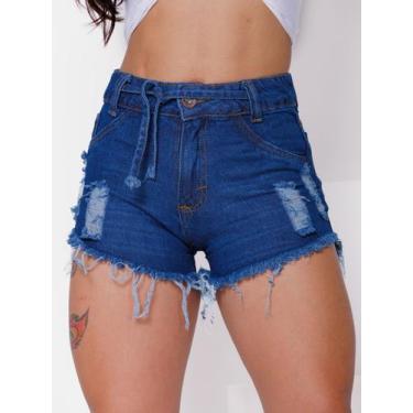 Imagem de Short jeans feminino desfiado destroyed com cordinha - LENIS SOUZA, Es