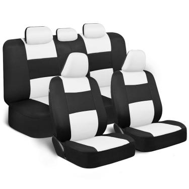 Imagem de Conjunto completo de capas de assento de carro bdk PolyPro brancas sobre preto