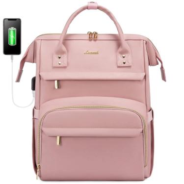 Imagem de Mochila para laptop LOVEVOOK em couro para mulheres 15,6" rosa