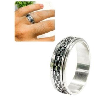 Imagem de Anel Dedeira 7mm Masculino Giratório Prateado Preto Minimalista Elegante Básico Aço Inox-Unissex