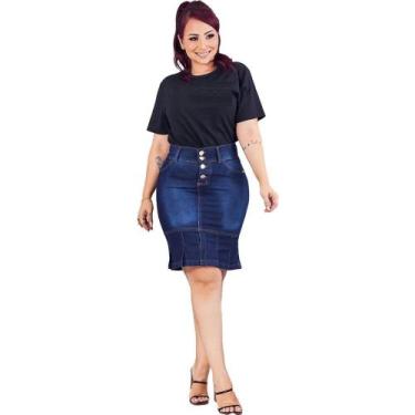 Imagem de Saias Jeans Gospel Moda Femininas midi - Erase Jeans, 38, Azul
