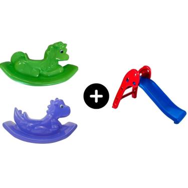 Imagem de Escorregador Baby Infantil Vermelho c/ Azul + Dino Azul + Unicornio Verde para a diversão de meninos e garotos de todas as idades toy kids