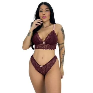 Imagem de Conjunto Calcinha e Sutiã Com Renda Sexy Com Alça Cruzada Feminino - S