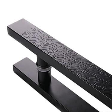 Imagem de Maçaneta de porta de correr de celeiro manípulo de porta de correr de celeiro, maçaneta de porta rústica para porta de escola de hotel, maçaneta de porta de batente em forma de H, acabamento preto