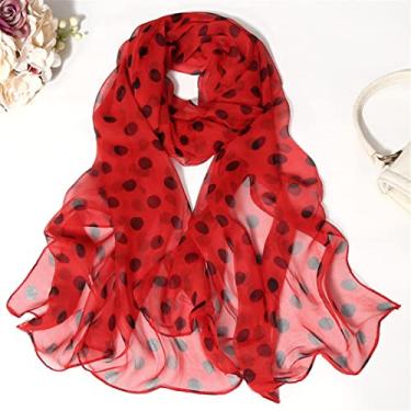 Imagem de Cachecol feminino com estampa de pontos, chiffon georgette, lenço de seda, bandana longo xale feminino verão fino envoltório ab 2