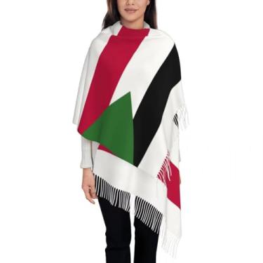 Imagem de Cachecol estampado com mapa bandeira do Sudão para mulheres homens - cachecóis inovadores hip-hop cachecol longo personalizado com borlas para noite estolas quentes inverno cachecóis grandes para