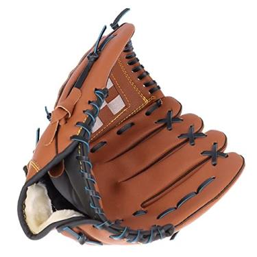 Imagem de Luva de beisebol desportos ao ar livre luva de beisebol equipamento de prática de softball tamanho 10,5/11,5/12,5 mão esquerda for adulto homem mulher comboio luvas de softball (cor: Brown, US Size
