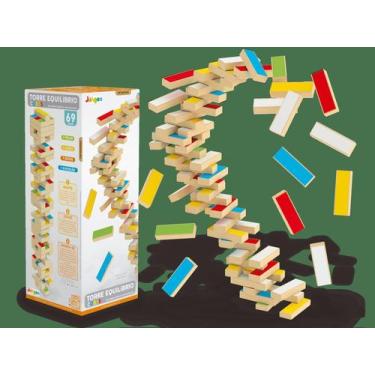 Imagem de Jogo torre equilibrio cores em madeira c/ 69 peças brinquedos junges