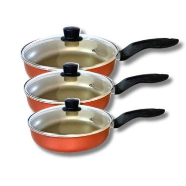 Imagem de Conjunto Kit Frigideira Com Tampa Jogo 3 Peças Tam 18 20 22 - Gal Alum