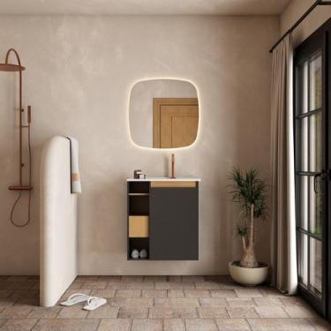 Imagem de Gabinete de Banheiro Montado em Madeira Jequitibá/Preto 60cm com Lavat