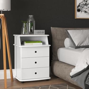 Imagem de Mesa Cabeceira Luxo New 3 Gavetas Organizadoras Nicho Decorativo Mesinha Quarto Casal Solteiro (Branco)