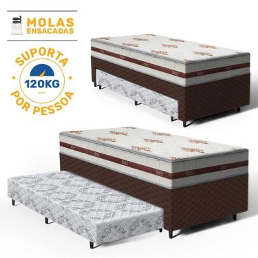 Imagem de Cama Box com Colchao de Molas Ensacadas Anjos Classic + Auxiliar de Espuma Unique Solteiro 88cm