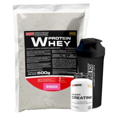 Imagem de Kit Whey Protein 500g + Power Creatina 100g + Coqueteleira - Bobybuilders (Médio, Morango)