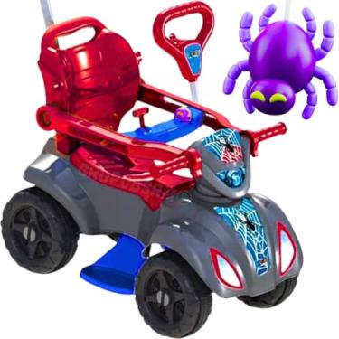 Imagem de Carro Andador bebê 2 anos Quadriciclo infantil Com Grade de proteção brinquedo integrado Baú E Suporte Para Bolsa mochila presente menino menina 24 meses pascoa natal (Cinza Menino)