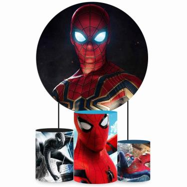 Imagem de Kit Painel de Festa Redondo de 1,30m e Trio de Cilindros Homem Aranha - Fera Print