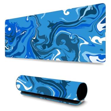 Imagem de Mouse Pad Gamer Profissional Confortavél Anti Derrapante Games e Escritório (80X40) Abstratos (Azul e Branco)