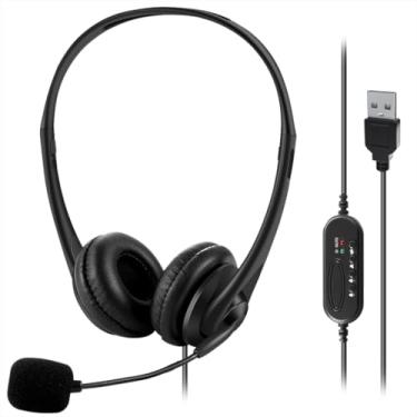 Imagem de 321Wasay Fone de ouvido USB para computador com microfone, fones de ouvido com fio para PC, laptop (preto fino)