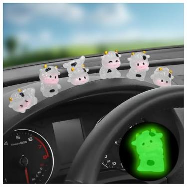 Imagem de Pacote com 6 decoração luminosa de painel de vaca para carro, enfeite de espelho retrovisor de carros fofos com blush transparente, acessórios internos automotivos para mulheres e homens (vaca tímida