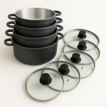 Imagem de Conjunto 5 Panelas De Alumínio Fundido Craqueada com Tampa De Vidro - 