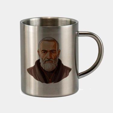 Imagem de Caneca de Inox Premium Prateada 400ml Santo Padre Pio Igreja Catolica 