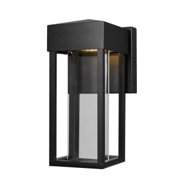 Imagem de Globe Electric Arandela de parede para ambientes externos 44246 Bowie LED, preto fosco, inserção de vidro transparente, 10W, 420 lúmens