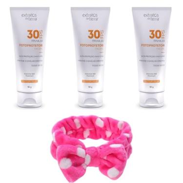 Imagem de Kit 3 Protetor Solar Facial Fotoprotetor FPS 30 CoQ10 50 g + Faixa Pelúcia para Cabelo