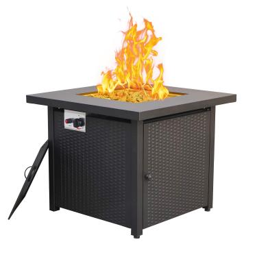 Imagem de Mesa de fogueira a propano, 76,6 cm quadrada para lareiras a gás para uso externo, 50.000 BTU com mesa de aço, tampa removível, pedras de lava para pátio externo, jardim, deck, quintal