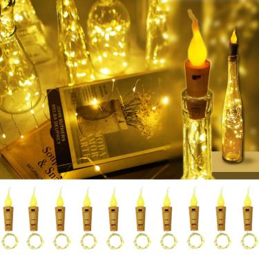 Imagem de Decorman Luzes de garrafa de vinho com vela de chama, pacote com 10, 20 luzes LED sem chama, fio de cobre, mini luzes estreladas de fada para festa, casamento, Natal, Dia das Bruxas