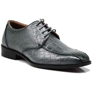Imagem de Gator3N Sapato social masculino com estampa de crocodilo jacaré Oxford moderno com cadarço, Cinza novo, 38