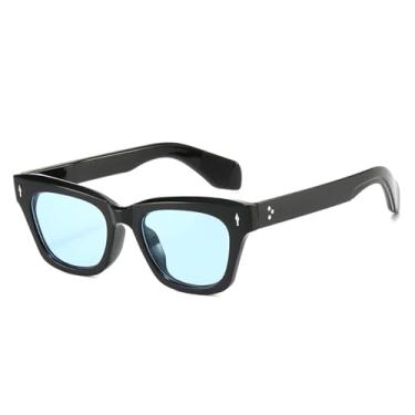 Imagem de HPIRME Óculos de sol femininos com lentes transparentes estilo oceano, UV400, retrô, com rebites, decoração, masculino, óculos escuros (tamanho único/preto azul)