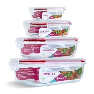 Imagem de Conjunto Jogo 4 Potes Vidro Hermético Marmita Mantimentos Tampa Plastico (Vermelho)