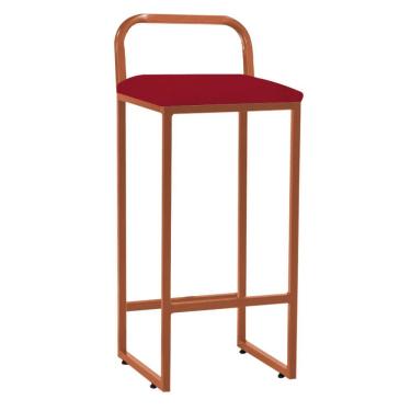 Imagem de Banqueta Alta Luffi Com Encosto Cozinha Bar Balcão Bistrô Ferro Bronze Corino Vermelho