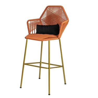 Imagem de Banqueta Alta Sttar Ferro Dourado Fibra Terracota Almofada Sintético Preto