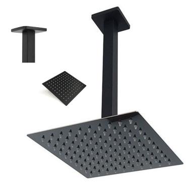 Imagem de Ducha Chuveiro Preto Fosco Inox 20x20 Suporte Quadrado Teto Luxo Piscina Banheiro Area...