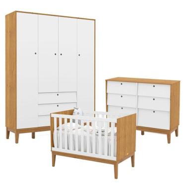 Imagem de Quarto De Bebe Unique 4 Portas Com Cômoda 6 Gavetas Freijó Branco Soft Eco Wood - Matic