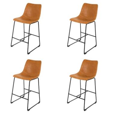 Imagem de Kit Jogo Com 04 Banquetas De Cozinha Estofadas para Ilha Bancada Gourmet Base Fixa Média Munich Caramelo