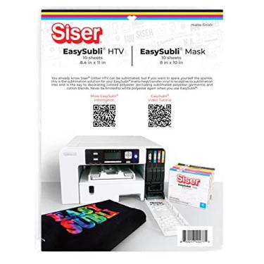 Imagem de Siser Easysubli Htv - Vinil De Transferência Térmica Para Sublimação Impressão, 10 Folhas (8,4" X 11") E Máscara (8" 10")