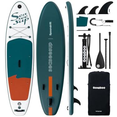 Imagem de SEASEESUP Prancha Inflável Para Stand Up Paddle Com Acessórios Sup, Leve, Design Amplo E Estável, Durável, Deck Em Eva Antiderrapante, Ampla Base, Bomba De Dupla Ação, 3 Nadadeiras Removíveis, Adequ