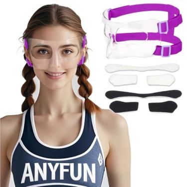 Imagem de Anyfun Protetor Nasal Feminino Af01B Para Adultos Com Fraturas, Ajustável, Basquete, Futebol, Esportes, Máscara Enchimento De Espuma, Jovens E Adolescentes (Fecho Roxo)