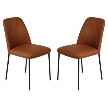Imagem de Conjunto 2 Cadeiras Londres Couro Caramelo Metal Preto