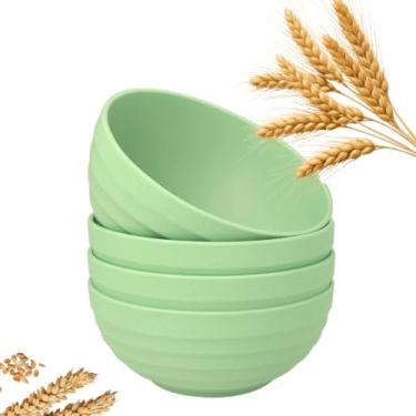 Imagem de Tigela Pote Vasilha Bowl Cumbuca Palha de Trigo 4 Peças Conjunto Resistente Recipientes Sustentáveis Sobremesas Utensílios Tigela para Frutas Snacks Plastico Ecológico (Verde)