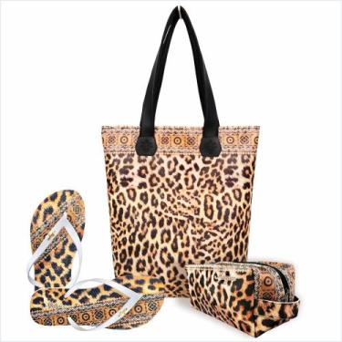 Imagem de Kit Feminino Selva Oncinha com Bolsa, Necessaire e Chinelo, Magicc, 39