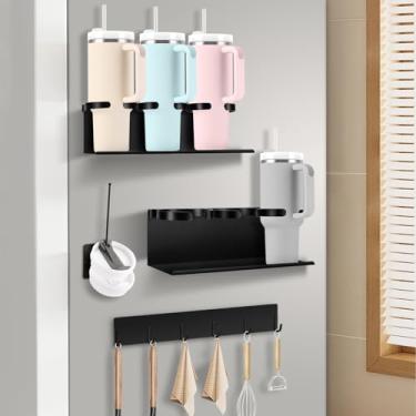 Imagem de Suporte magnético Stanley para geladeira com 4 pacotes, organizador de garrafa de água para Stanley 30 e 1,134 g, inclui organizador de tampa de copo e gancho para acessórios de copo Stanley